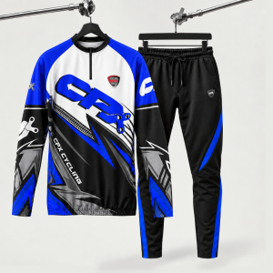 Set Jersey Sepeda MTB XC CPX Biru + Celana Training Panjang Sepeda