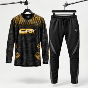 Set Jersey Sepeda MTB Downhill Golden Arrow + Celana Training Panjang Sepeda